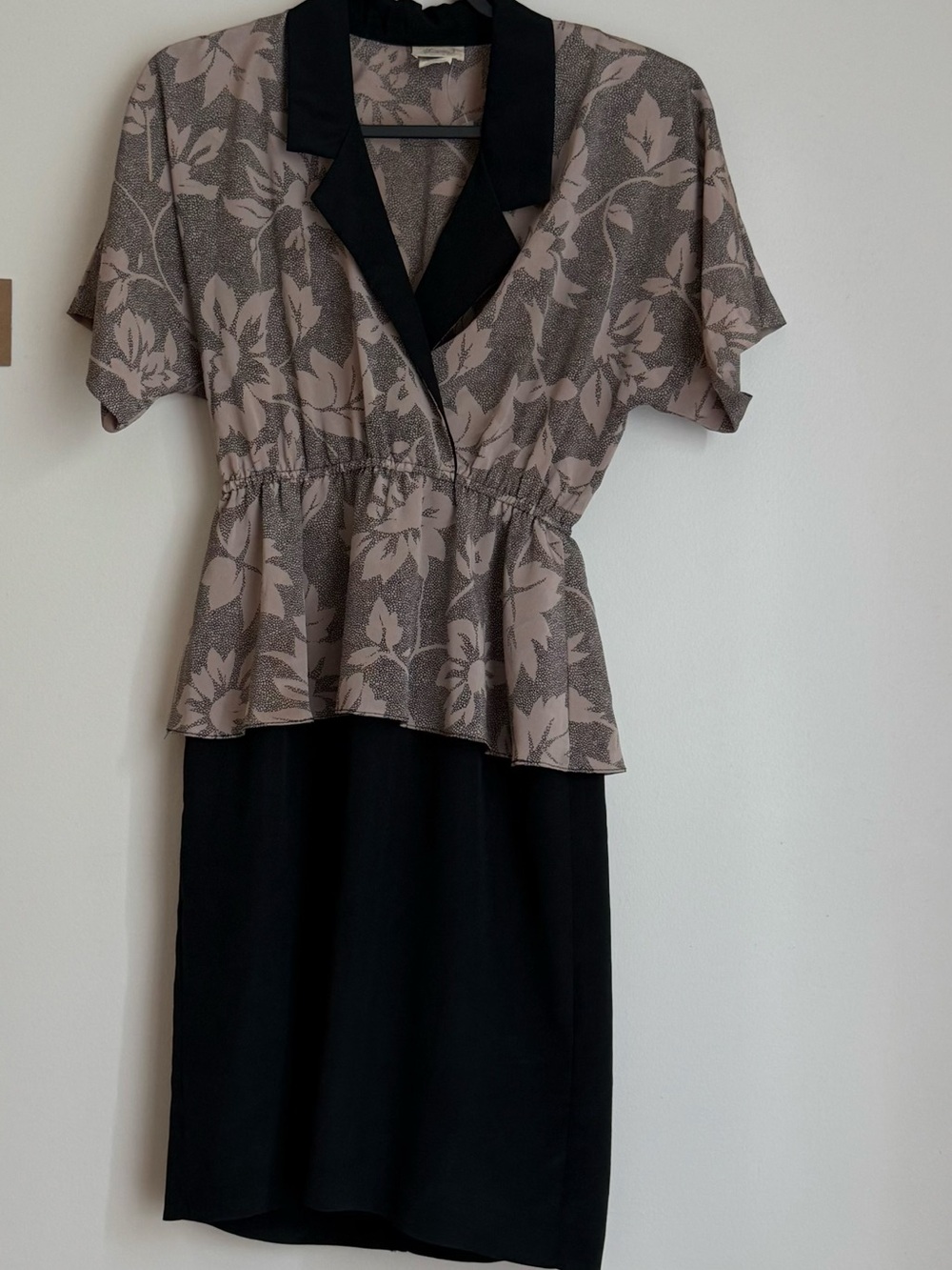 Vintage Floral Peplum Dress with Black Skirt